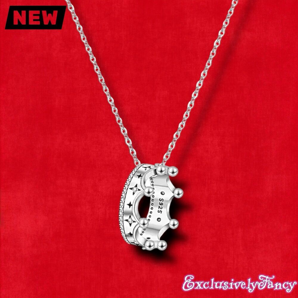 New Exclusively Fancy 925 Sterling Silver Crown Pendant Necklace